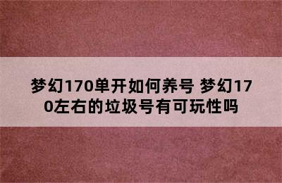 梦幻170单开如何养号 梦幻170左右的垃圾号有可玩性吗